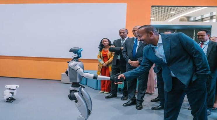 A robotics demonstration with visitors